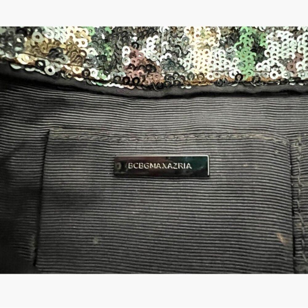 BCBGMAXAZRIA Sequin Camo Foldover Clutch Wallet Green Gold Brown Black Large NYE - Picture 8 of 9